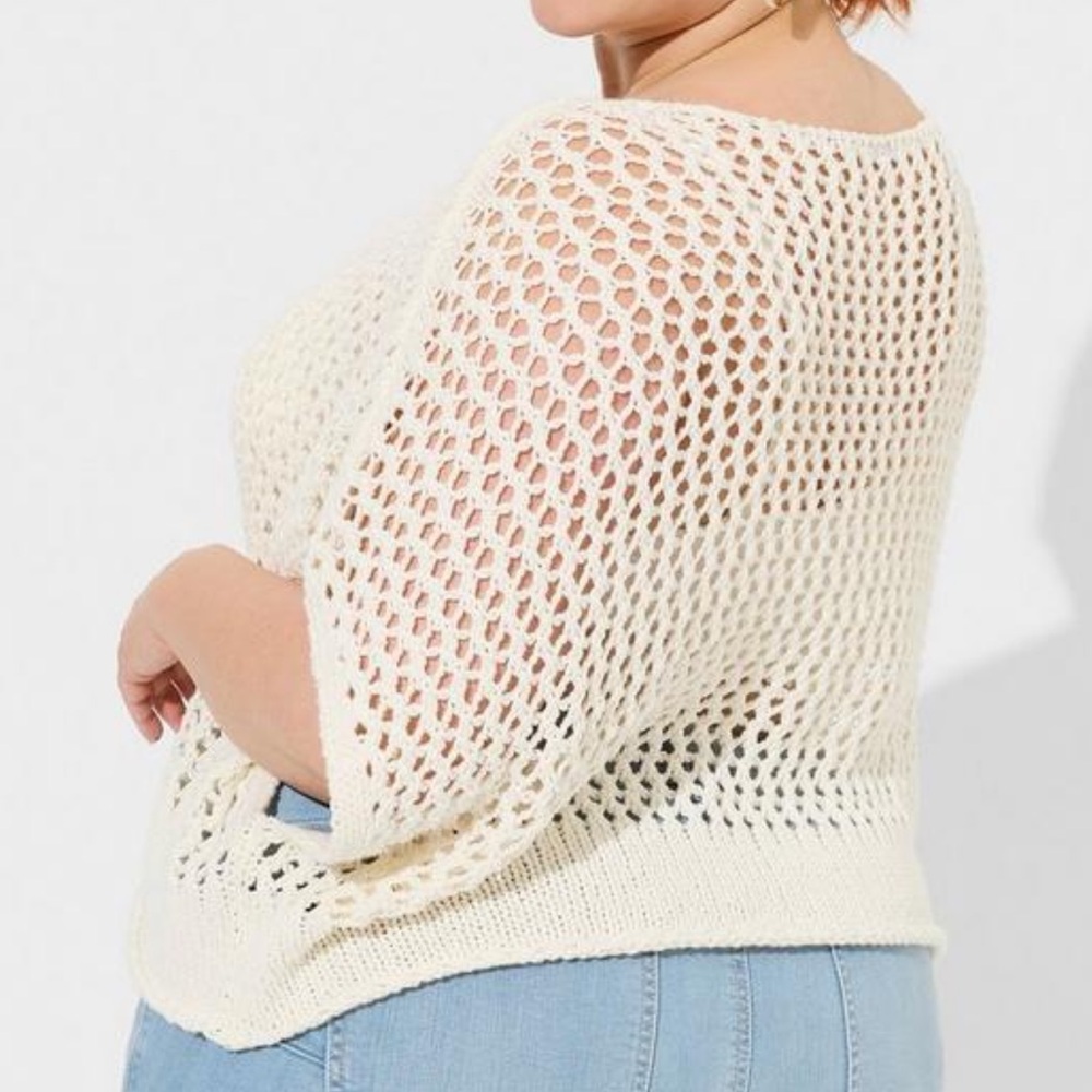 NWT~ Torrid Open Stitch Pullover Oversized Cropped Sweater Cream White - Picture 4 of 9
